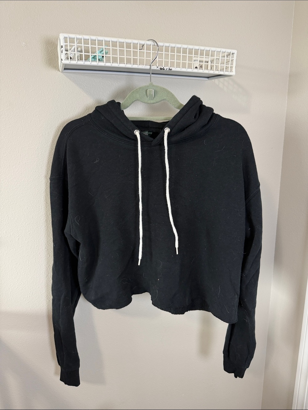 wild fable Black Cropped Hoodie with White Drawstrings